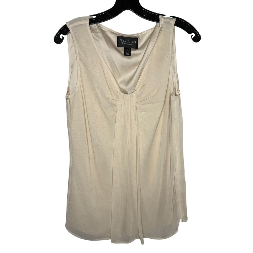 St. John Couture Ivory Tank Top Silk Blend Sleeveless Blouse Drape Neck Size 10